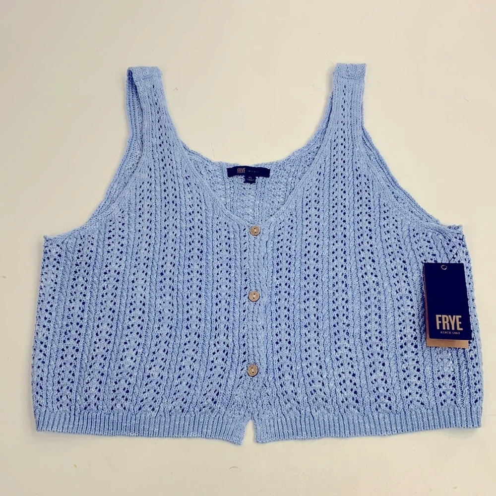 Frye Knit Tank Top XL Slate Blue Button Up New NWT - Picture 2 of 12